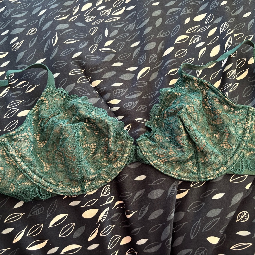 NWT 36B Soma Unlined Lace Plunge Bra in Dark Forest
